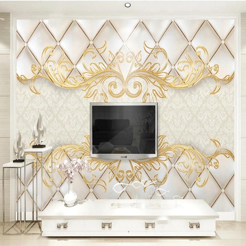 Modern 3d Mural European Pattern Soft Bag Background Wall Mural Decor Living Room Tv Sofa Luxury Wallpaper Decor