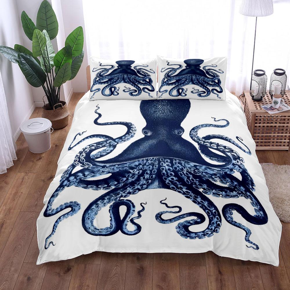 Retro Octopus Bedding Set King Queen Double Full Twin Single Size Duvet Cover Pillow Case Bed Linen Set