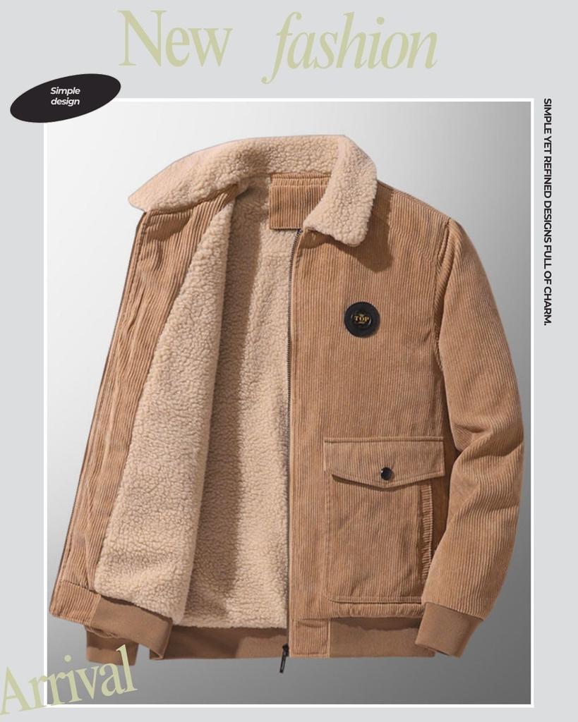 Cord Winterfleece Plus Flauschig Locker Einfarbig Stilvoll [foveitaa] Herrenjacke, Größe, Fleecegefüttert, Lammwolle, Passform, Farbe, Winddicht, Kältefest,