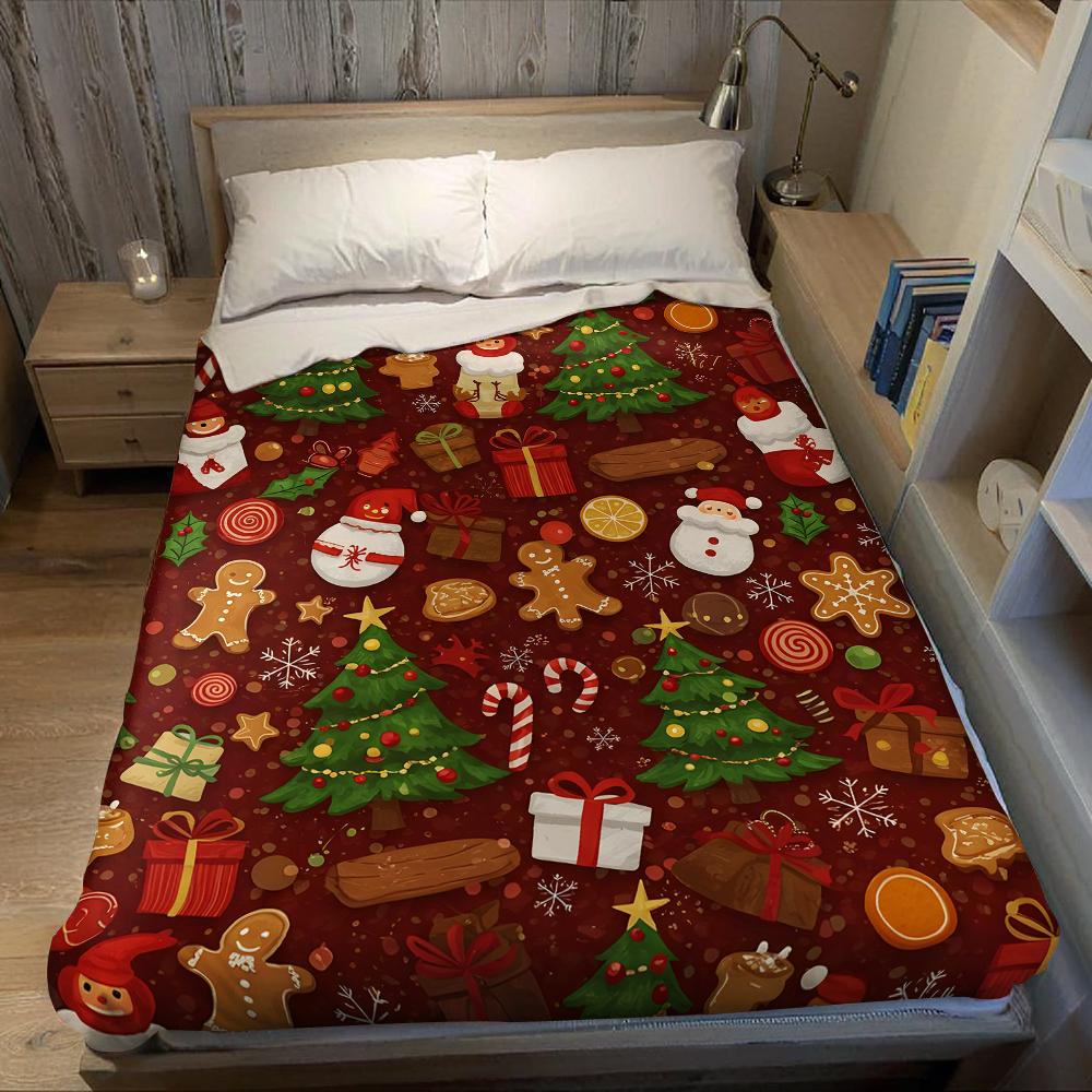 Xmas Cookie Mix Flannel Blanket Warm Soft Halloween Christmas Couch Warm Cozy Decorative Decor Gift For All Season