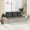 3 Piece Sofa Set with Cushions Light Grey Poly Rattan