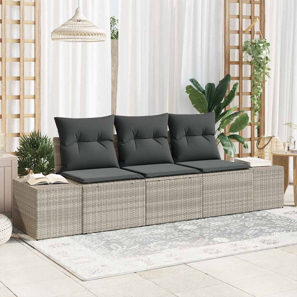 3 Piece Sofa Set with Cushions Light Grey Poly Rattan