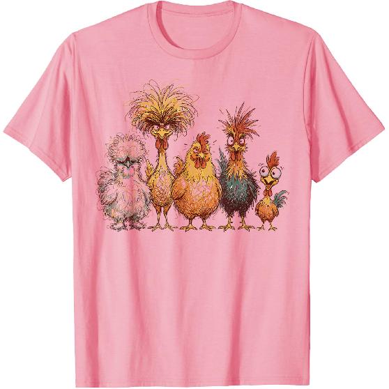 Crazy Chicken Squad Funny Messy Hair Farm Birds Cartoon T-Shirt