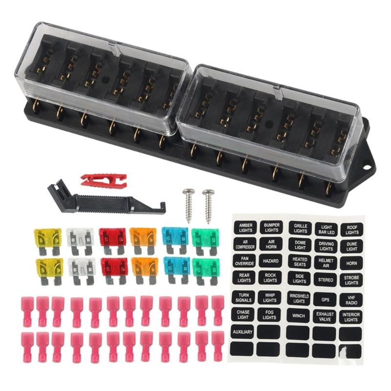 4-12 Way Fuses Block Box Holder with Standard Circuit 12V-32V for Automotive Truck Boat Marine