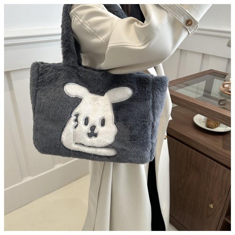 Cute Cartoon Plush Shoulder Bag For Women Large Capacity Tote Bag Winter 2024 Urban Style