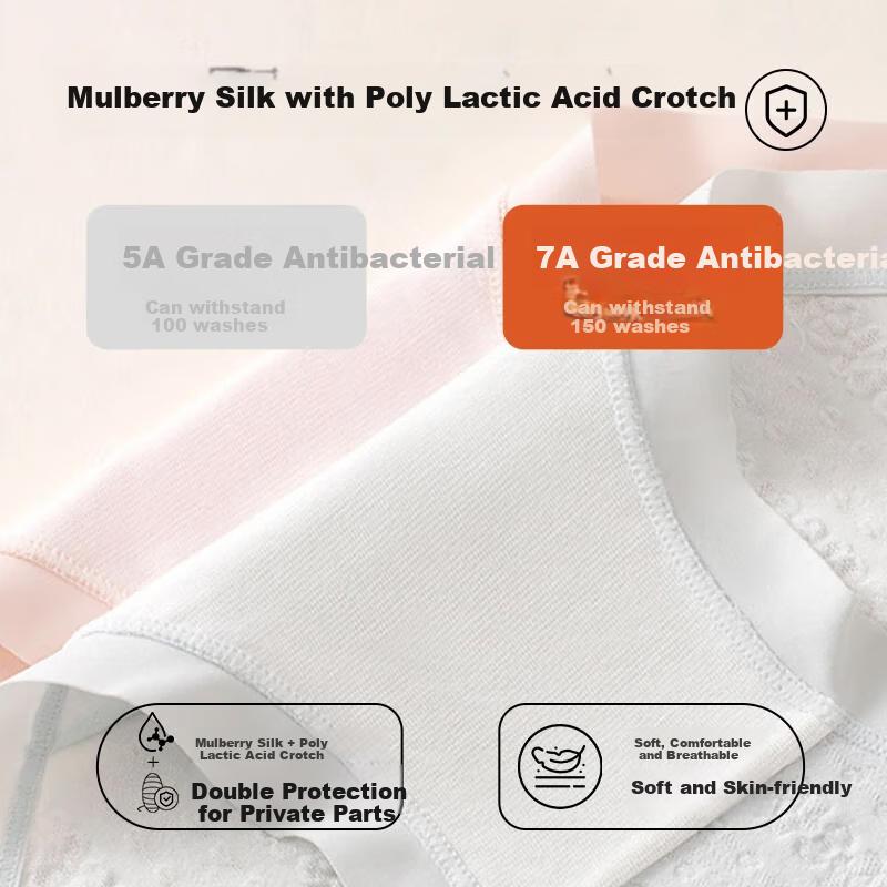 Miyou Women's High-Waisted Underwear, Mulberry Silk Polylactic Acid 7A Antibacterial Tummy Control Butt-Lifting Triangle Panties, 4 Pieces, Size L