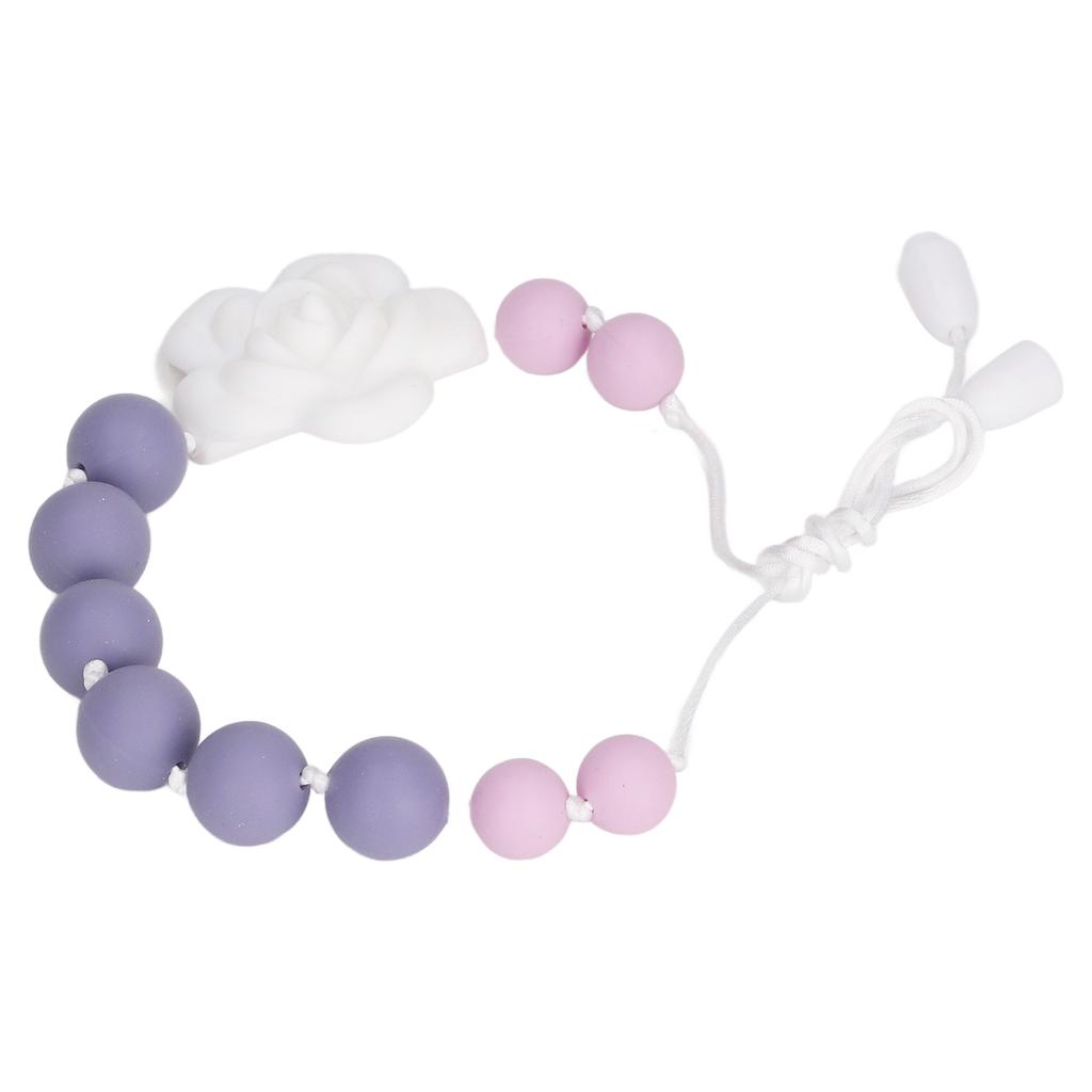 Baby Rose Shaped Pendant Chewable Teething Necklace Silicone Beaded Teething Bracelet Ring Toy for Infant