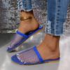 Cross-border Large-size Low-heeled Fishnet Socks Slippers Women's New European and American Style Independent Station Popular Rhinestone Sandals Women
