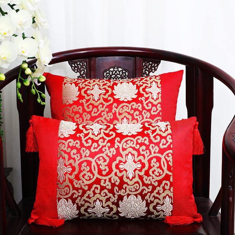 Chinese Classical Style Tassels Cushion Cover Luxury Patchwork Red Yellow Waist Pillowcase Home Sofa Decor Throw Pillow Cover