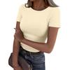 Ladies Slim Bottom T-shirt Fashion Casual Solid Colour Round Neck Pullover Short Sleeve Top