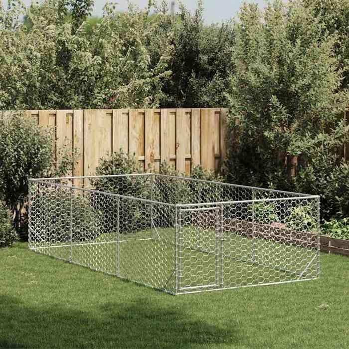VidaXL Outdoor Kennel for Dogs Door 2x4x1 M Galvanized Steel, Outdoor Dog Cage, Large Dog Cage, Enclosure 4105412