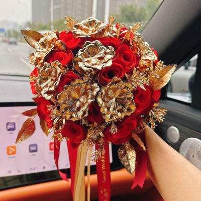 Chinese Bridal Bouquet: Artificial Luxury Gold Roses for Wedding and Photography