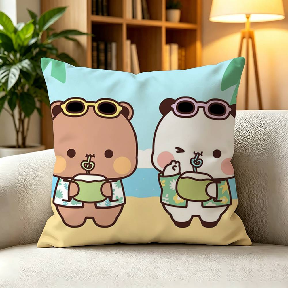 BBubu Dudu Panda Bear Couple Daily Cartoon Pillow Case Square DoubleSided Sofa Cushion Cover Bedroom Bedside Pillow