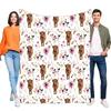 Floral Highland Cow Blanket Cozy Soft Throw for Bed Sofa, Ideal for Home Decor, Lightweight for All Seasons, Perfect Gift for Bi