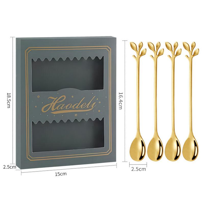 4PCS/Set 16.4 Cm Stainless Steel Leaf Coffee Spoons Tableware Dessert Spoons for Stirring, Mixing, Stirring