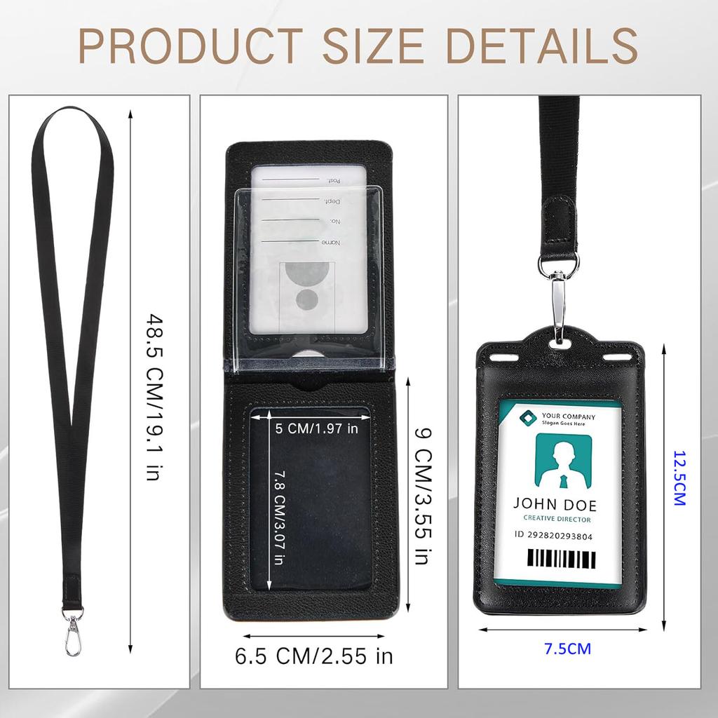 Retractable Reel Heavy Duty Carabiner Leather Card Badge Holders and Clear ID Window for Office Staffs Student Teacher Couriers