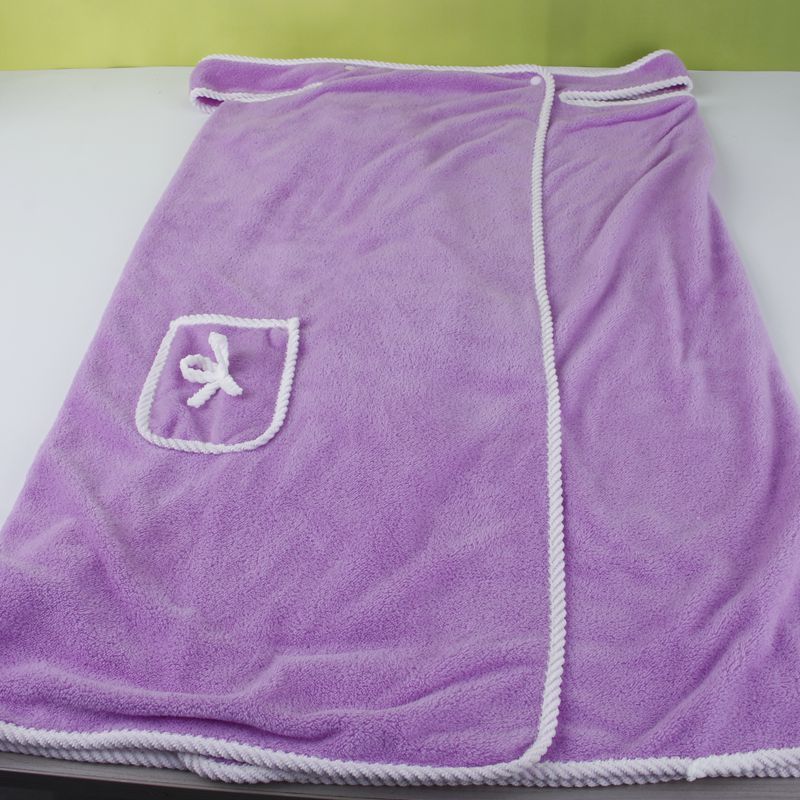 Coral Fleece Women's Bath Skirt Is Soft and Thickened Absorbent Cute Bow Pocket Can Be Worn Suspenders Bath Towels Beach Towels