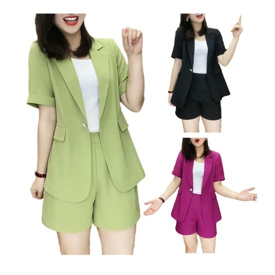 Women's 2 Piece Blazer Outfits Casual Short Sleeve Open Front Blazer And Shorts Set