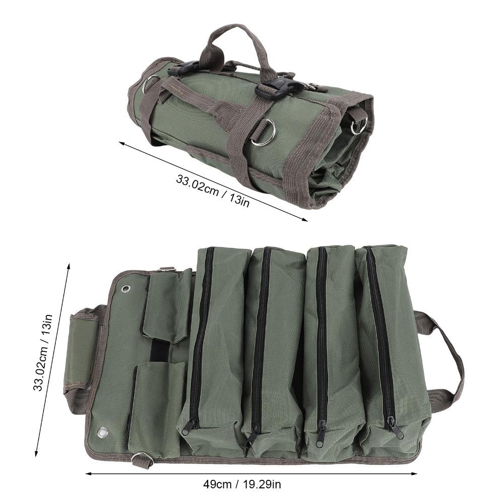 Oxford Fabric Roll Up Tool Bag Dark Green Shoulder Strap Tool Roll Screwdriver Wrench Storage