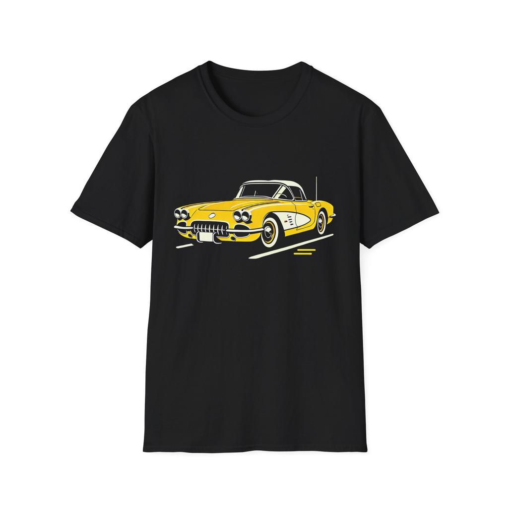 1958 Chevy Corvette T-Shirt – Yellow C1 Classic Sports Car Graphic Tee