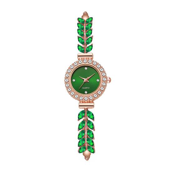 Women Rhinestone Leaf Watch Round Dial Ladies Casual Formal Dress Quartz Bracelet Wristwatch Fashion Jewelry Accessory