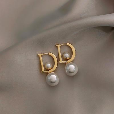 14K Gold Plated Letter D Pearl Korean New Fashion Jewelry Earrings Before After Elegant Women's Daily Versatile Accessories ADM