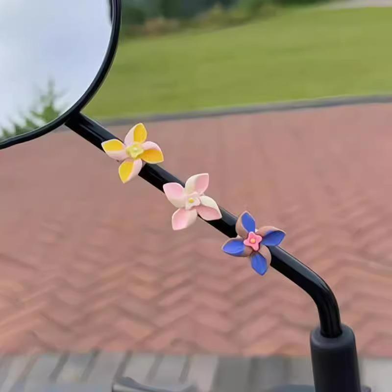 6/12 Pcs Cute Mini Spinning Windmills Car Interior Exterior Bicycle Motorcycle Rearview Mirror Handlebar Decoration Accessories