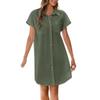 Dame Løs Casual Ensfarget Ståkrage Lomme Knapp Kortermet Kjoleskjorte Kjole