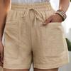 Womens Solid Color Casual Drawstring Shorts Elastic High Waist Pockets Loose Fit Summer Shorts