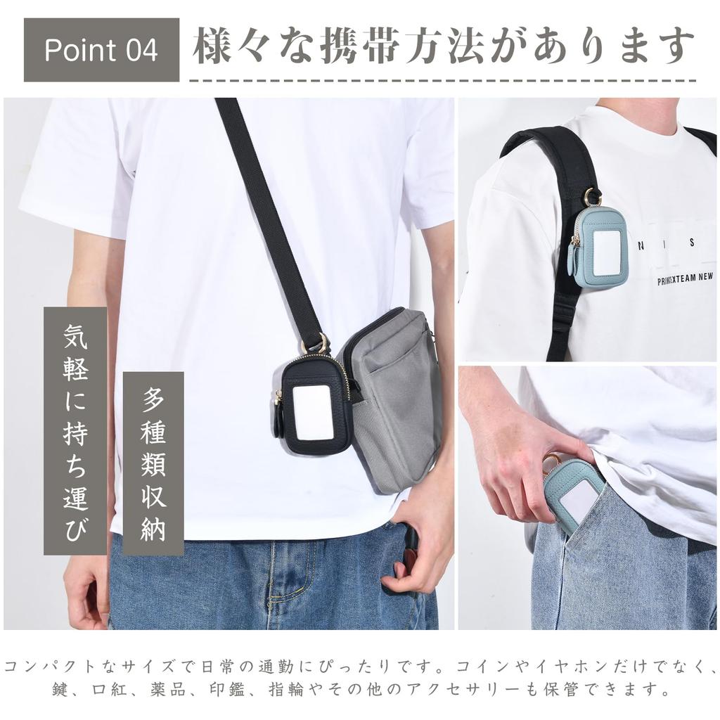 Cute and Stylish Mini Pouch with Earphone Card Clear IC Card Coin Commuter Pass Coin Small Item Holder Carabiner, Case, Slots, Window, Slots, Purse,