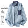 Camisa Casual de Manga Larga a Cuadros Bloque de Color Vintage para Hombre MEDE