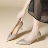Light luxury high-end women's shoes heightened thin heels early spring single shoes small rhinestones commuting not tired feet high heels