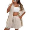 2024 Women's Casual Two-Piece Shorts Set - Solid Color Loose Short Sleeve Shirt with Single-Breasted Design