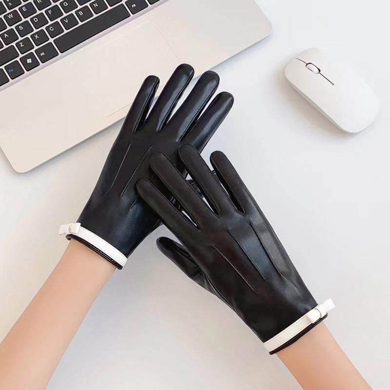 Winter Damen Schaffell Wärme Handschuhe Plus Samt Kurz Dünn Bildschirm Autofahren Weiblich Farbe Lederhandschuhe