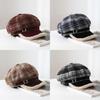 Vintage Grid Pattern Wool Octagonal Hat With Warmth And Windproof For Winter Wear