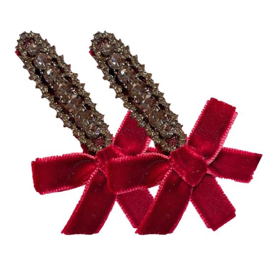 2Pcs Hairpin Velvet Bow Decor Hair Clip with Rhinestones Stable Clamping Force Bangs