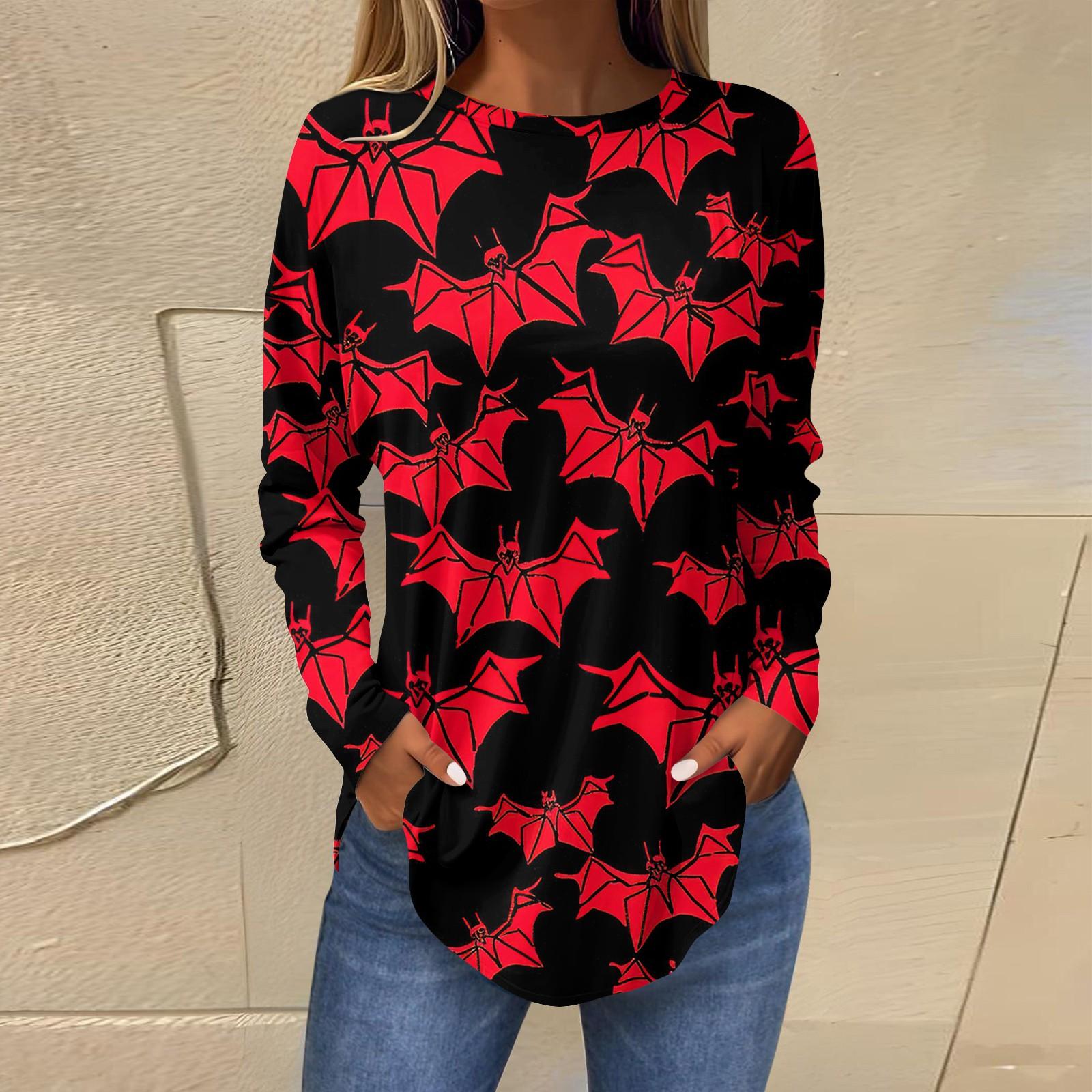 Женская свободная футболка с длинным рукавом с круглым вырезом и принтом — фото 7