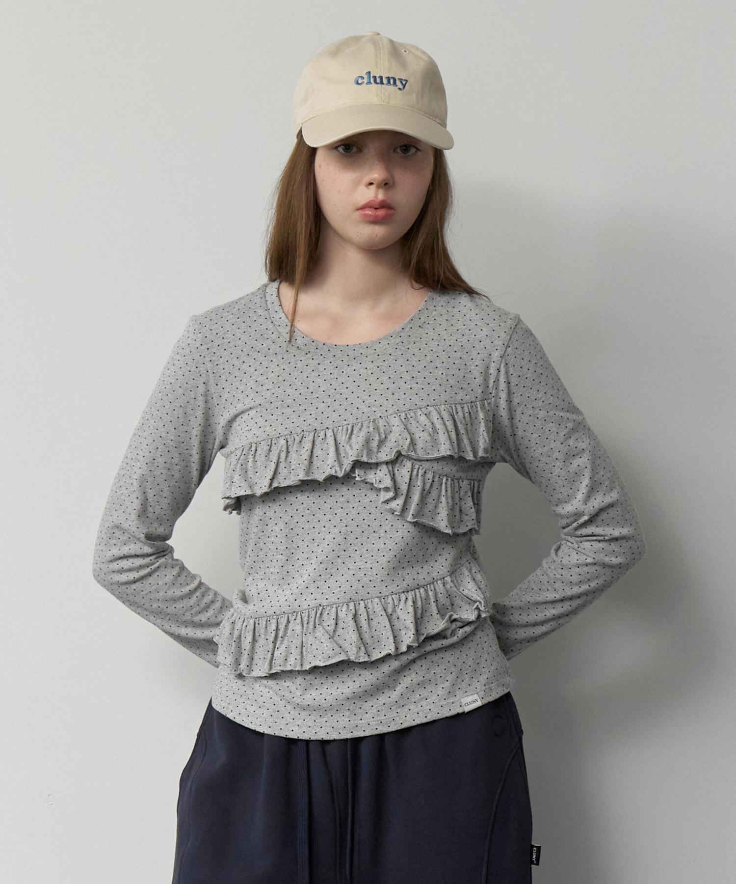 Cluny Frill Lace Dot Long Sleeve T-Shirt - Gray Gray/Free