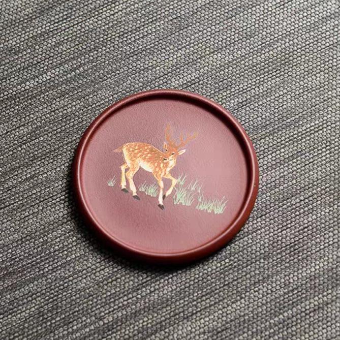 

Yixing Zisha Deer Coasters Handmade Mug Plate For Coffee Cups Saucer Heat Insulation Placemats Cup Holder Drinkware Gift craft