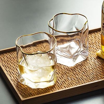 2pcs 280ml High End Cocktail Glass Luxury Whiskey Glass Creative Irregular Glass Cup Light Luxury Wine Glasses Cold Drink Mug