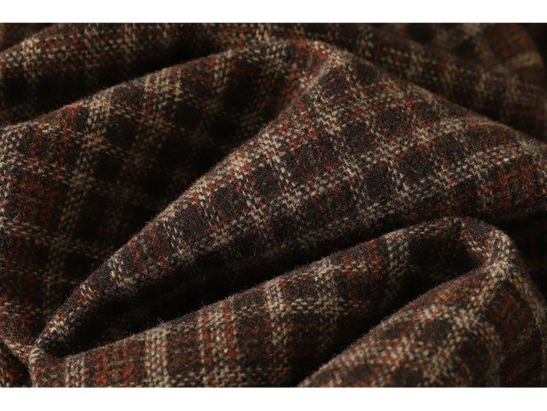 Wool Blend Elastic Waist Plaid Midi Skirt - Retro A-line for Autumn/Winter 2025