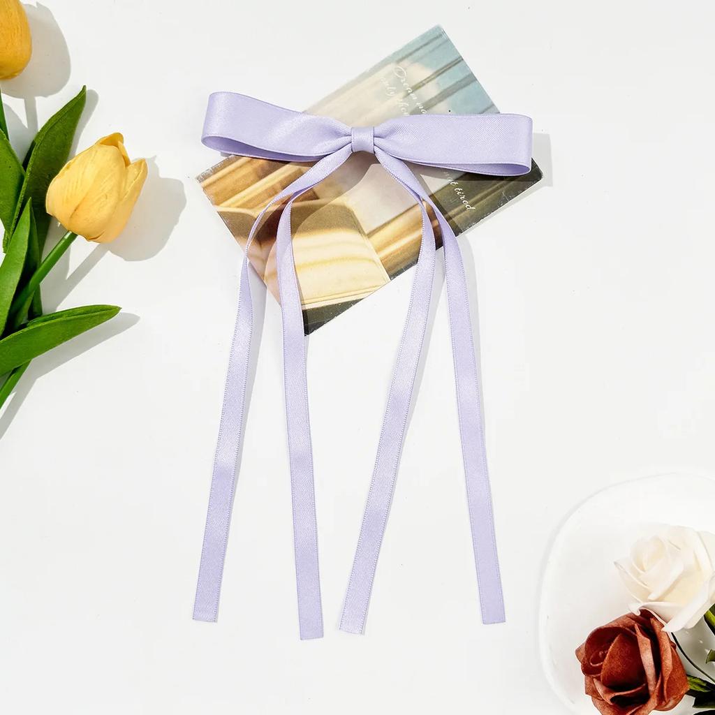 Solid Color Satin Bow Hair Clip for Woman Elegant Temperament Long Ribbon Hairpin Fashion Girl Hair Pin Hair Accessories