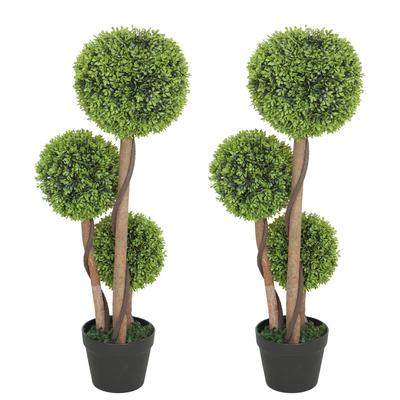 Decorative Artificial Trees Boxwood Ball Topiary Trees Set of 2 In Pot, Fake Plants for Home Indoor Outdoor Decor