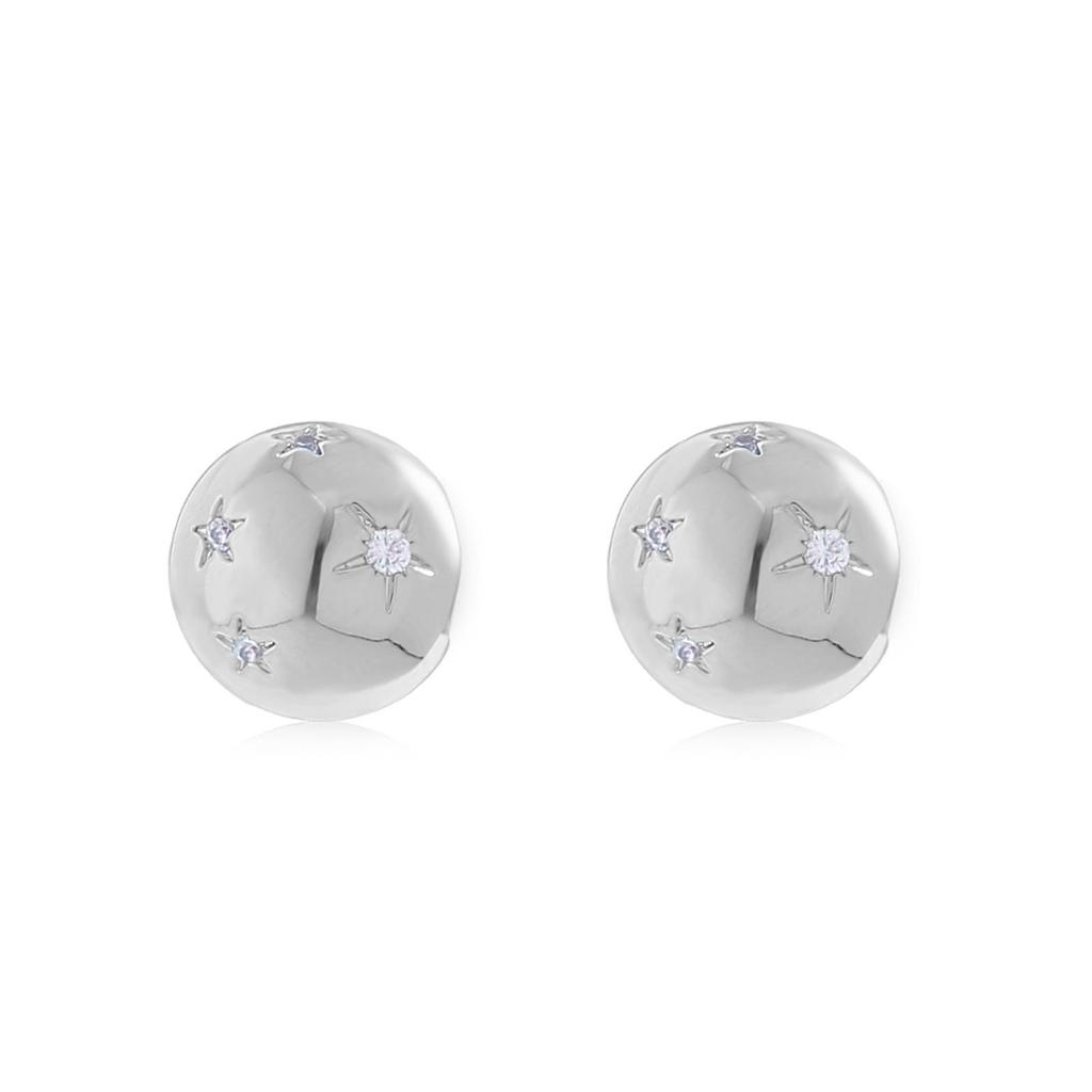 S925 Silver Needle Smooth Round Ball Star Stud Earrings - Stylish Niche Design for Women