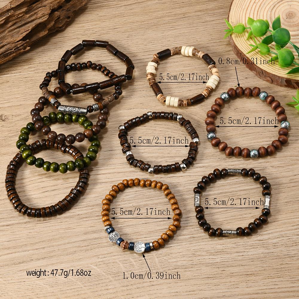 Bohemian Coconut Shell Wood Bead Beaded Elastic Line Men's Bracelet Bracelet