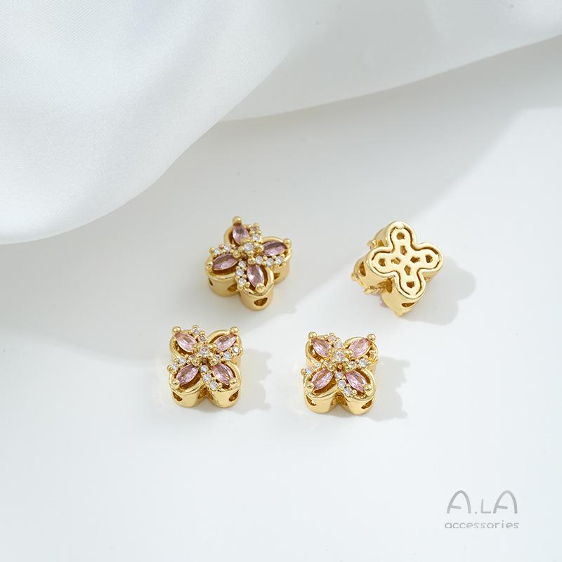 

Бусины-разделители из золота 14 карат с цирконием в виде бабочки, клевера, цветка вишни для изготовления жемчужных украшений своими руками