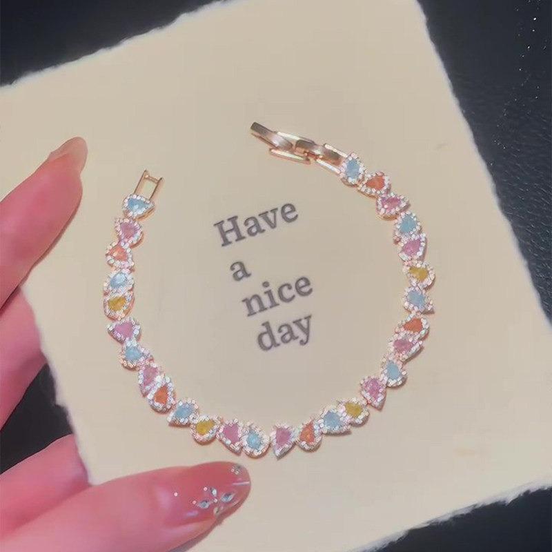Dopamine sweet small fresh diamond-encrusted water drop bracelet exquisite fashion versatile bracelet light luxury high-end jewelry women