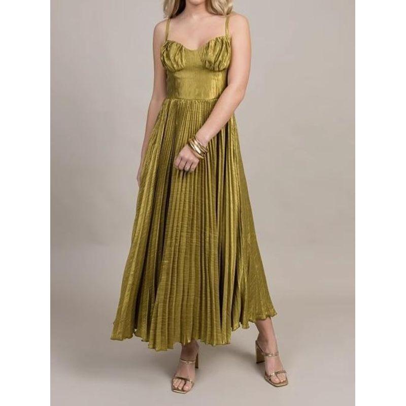 Export Single Spring New Arrival Fashion Suspenders Pleated Slim-Fit Special-Interest Design Ladies Banquet Party Swing Dress