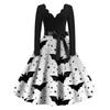 Kvinners uformelle mote Halloween trykt V-hals vintage kjole