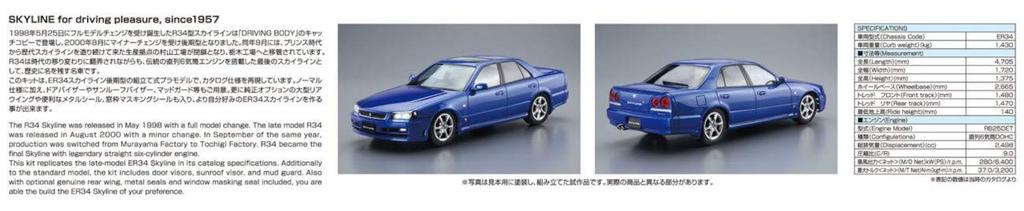 Aoshima Bunka Kyozai Scale Model Car Series 88 Nissan ER34 Skyline 25GT Turbo 2001 Plastic Model 1/24 No.